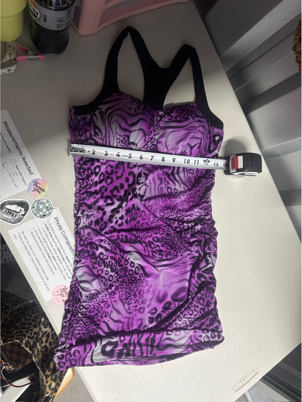 rue21 Purple Leopard Print Ruched Tank Top Y2K Bodycon Stretch Cami Medium Chic - Picture 7 of 8